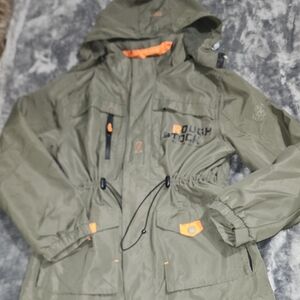 Unisex Green Jacket with Orange Accents